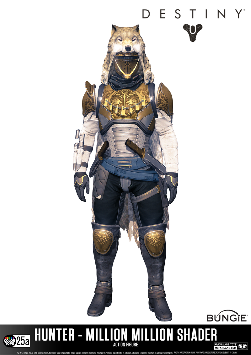 Highly detailed sculpt of the Hunter modeled from in-game assets. Sculpted figure features the Million Million Shader, Accessories include Thorn Hand Cannon and Bolt-Caster Sword, Fully customizable figure with 14+ points of articulation for dynamic posing, Figure comes in window boxed collector packaging and featured on a stylized Destiny branded display base,